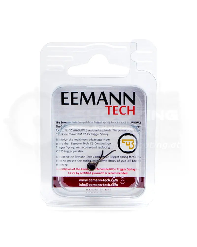 Eemann Tech Competition Trigger Spring CZ 75 – Verpackungsvorderseite mit Produktbeschreibung, Einbauhinweis und Spring-Feder sichtbar im Blister