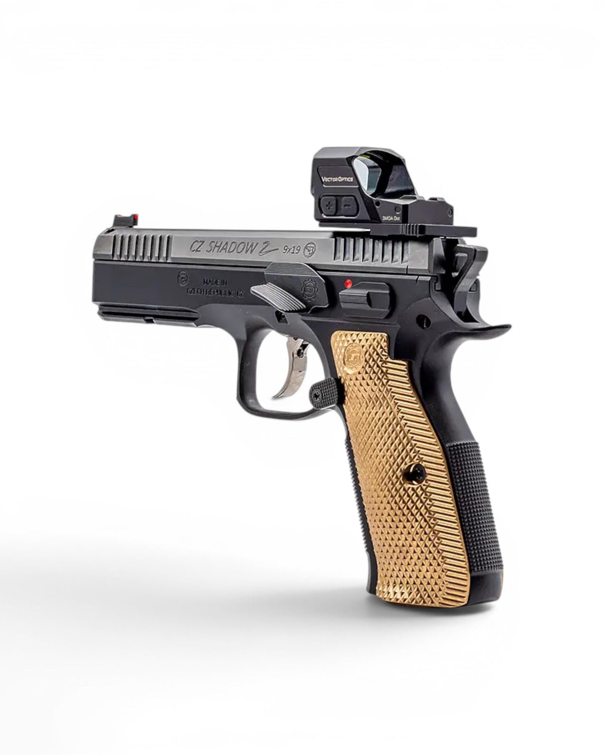 Shielded Verschlussfanghebel mit Daumenauflage mit Schild von Eemann Tech montiert auf einer CZ Shadow 2, Tactical Sport und CZ TS2