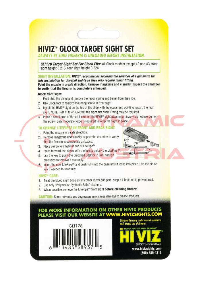 Hiviz Fiber Optic Visierung für Glock Pistolen