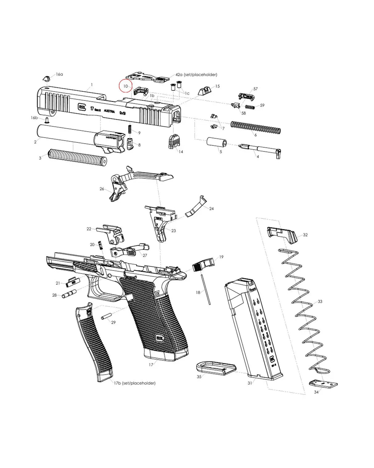 Glock Gen 6 Explosionszeichnung – Auszieher Position 10