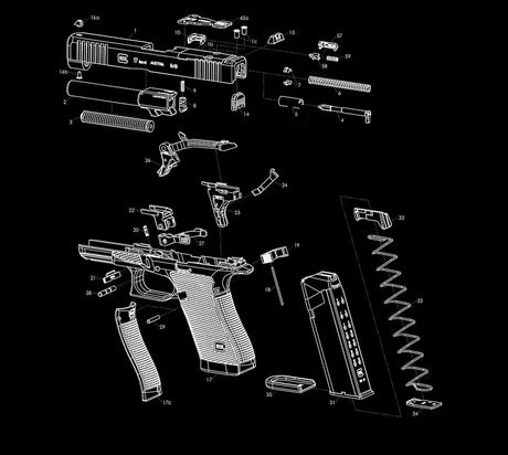 Glock Gen 6 Explosionszeichnung mit nummerierten Ersatzteil-Positionen