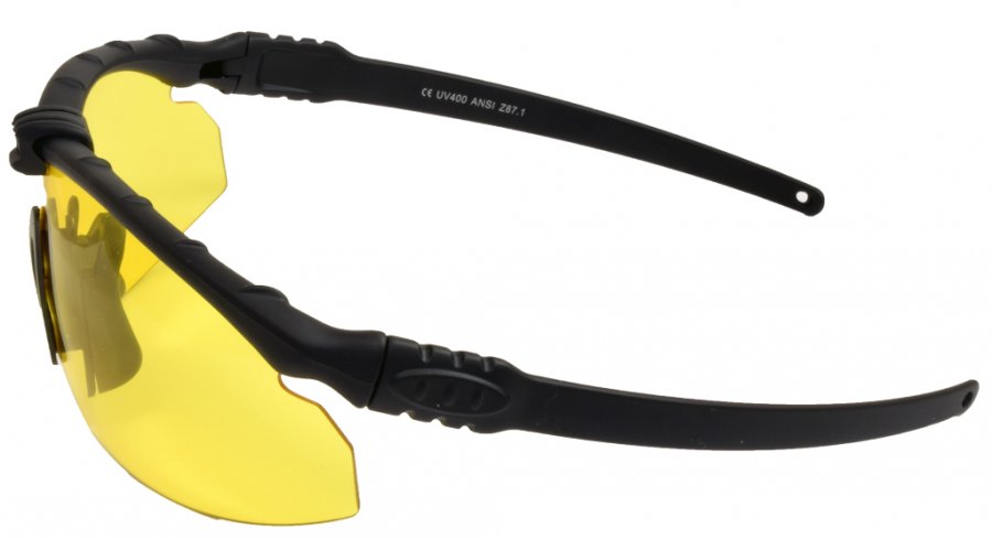 Schussbrille Schießbrille Schutzbrille Double Alpha mit gelbem Schutzglas Seitenansicht