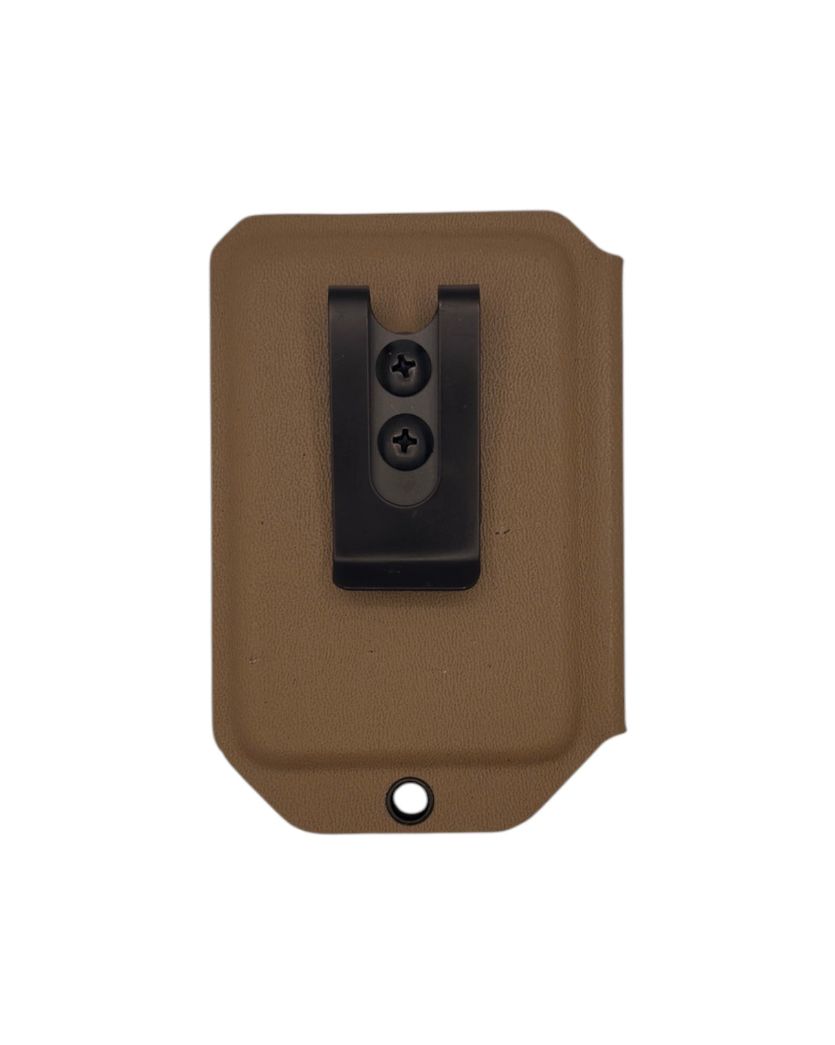 DarkDeer Kydex Ausweishalter in FDE – Rückansicht mit Gürtelclip