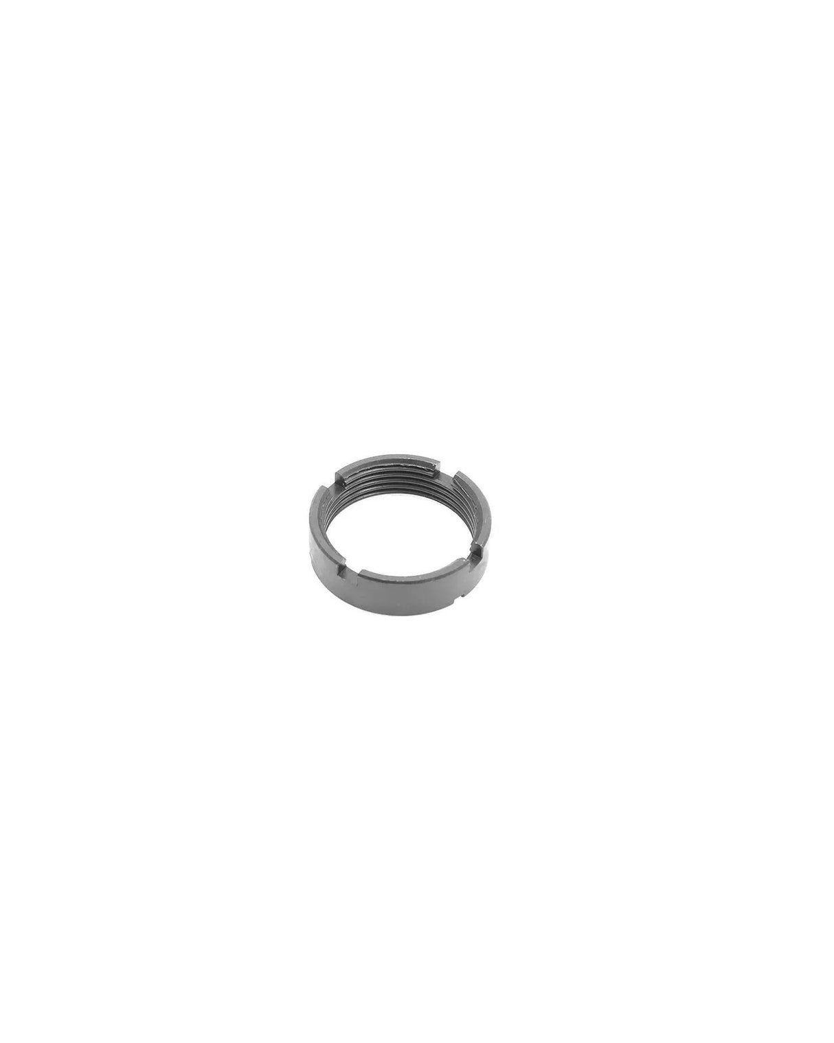 Eemann Tech Locking Nut für AR-15 (ET-180076) – Sicherungsmutter aus geschwärztem Stahl, Draufsicht mit sichtbaren Castle Notches und Innengewinde