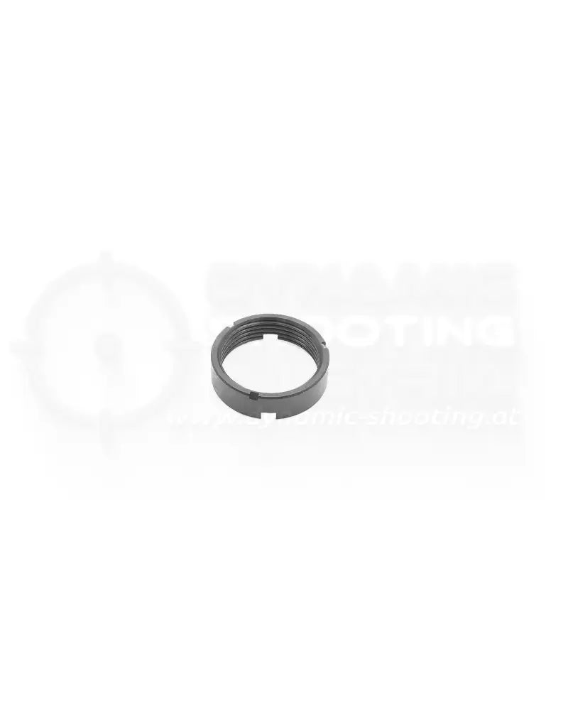 Eemann Tech AR-15 Locking Nut ET-180076 – Ansicht von schräg unten, Stahlmutter mit vier Castle Schlitzen und Mil-Spec Gewinde
