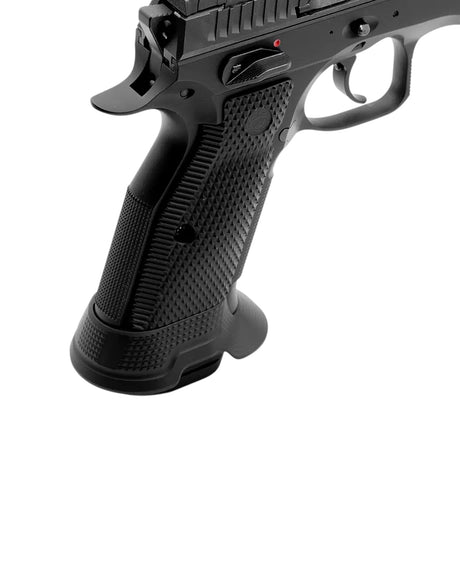 Ultimate Magazintrichter von Eemann Tech für die CZ Shadow 2 Magwell für IPSC Open oder IPSC Optics Division montiert auf einer CZ Shadow 2 mit Ultimate Griffschalen