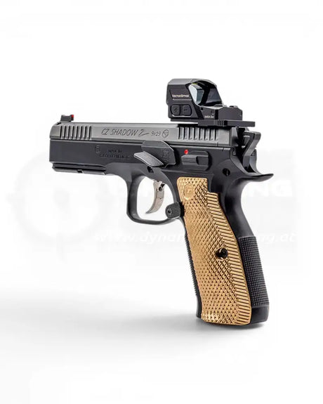 Shielded Verschlussfanghebel mit Daumenauflage mit Schild von Eemann Tech montiert auf einer CZ Shadow 2, Tactical Sport und CZ TS2