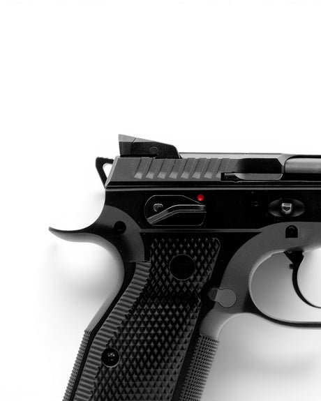 Breite Sicherung mit Daumenauflage für die CZ Shadow 2 für die rechte Seite für Linkshänder