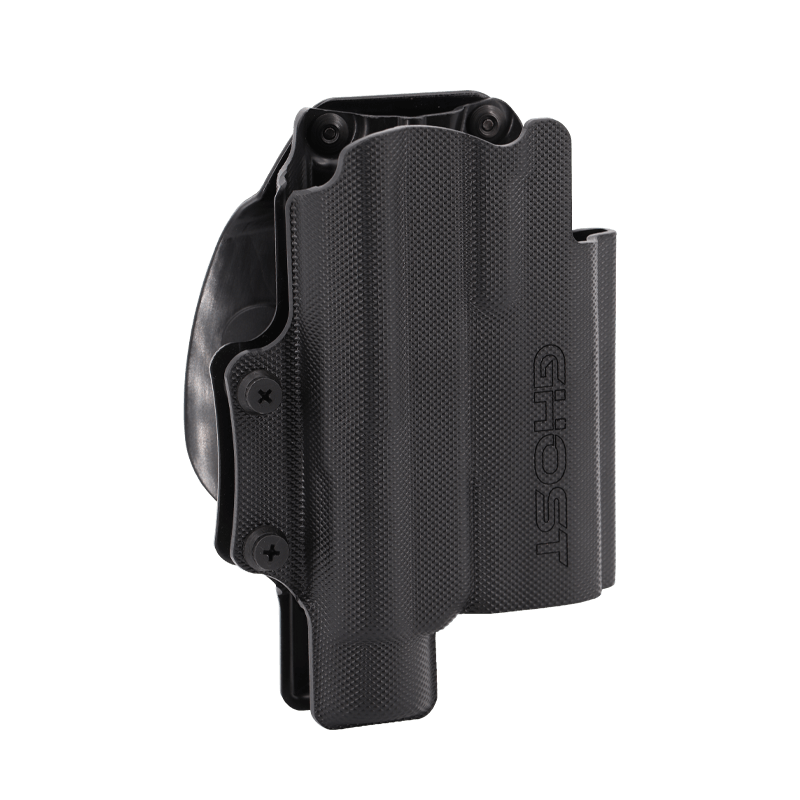 Pistolen IPSC Holster "Civilian SF" von GHOST passend für Pistolen wie Glock, SIG P320 oder Beretta 92 mit montiertem Lichtmodul wie eine Streamlight TLR 1 oder Surefire X200 X300