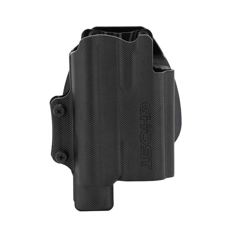 Pistolen IPSC Holster "Civilian SF" von GHOST passend für Pistolen wie Glock, SIG P320 oder Beretta 92 mit montiertem Lichtmodul wie eine Streamlight TLR 1 oder Surefire X200 X300