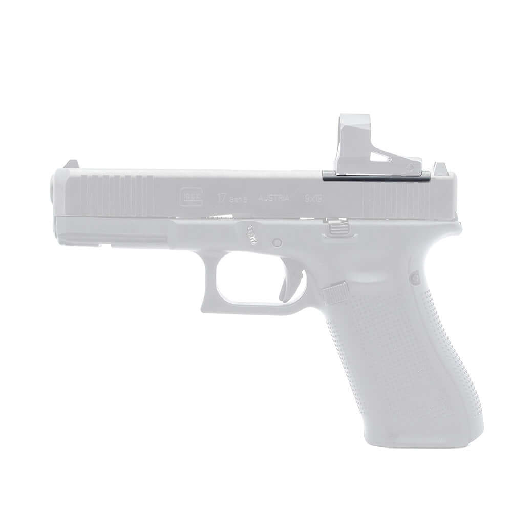 Glock MOS Adapterplatte für Shild RMS und Vector Optics Rotpunktvisierungen montiert, Seitenansicht Glock 17 Gen 5