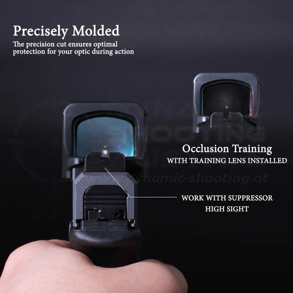 OpticGard Schutzcover auf Holosun 507 COMP – Rückansicht mit Okklusionstraining-Linse und Kompatibilität mit Suppressor-Height-Kimmen