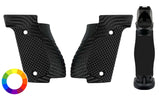 LOK Grips Veloce Griffschalen aus G10 mit rundlicher Palm Swell Kontur für die Walther PDP Steel Frame Seitenansicht und Montageansicht