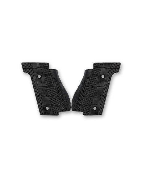 LOK Grips Messing GridLOK Griffschalen für Walther PDP Steel Frame in Black Cerakote — Vorderansicht beider Griffschalen mit schwarzer Cerakote-Beschichtung