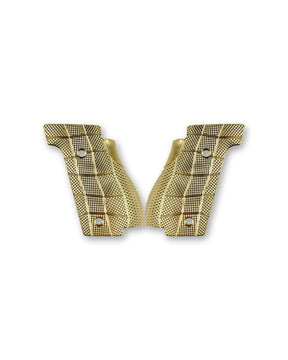 LOK Grips Messing GridLOK Griffschalen für Walther PDP Steel Frame in Raw Brass — Vorderansicht beider Griffschalen mit aggressivem GridLOK-Texturprofil