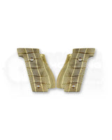 LOK Grips Messing GridLOK Griffschalen für Walther PDP Steel Frame in Raw Brass — Vorderansicht beider Griffschalen mit aggressivem GridLOK-Texturprofil