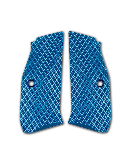 LOK Grips JAWS Palm Swell Griffschalen aus Aluminium für CZ Shadow 2 und SP-01 in Blau – aggressives JAWS Muster, IPSC zugelassen