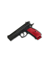 LOK Grips JAWS Palm Swell Griffschalen in Rot montiert auf CZ 75 SP-01 Tactical – Seitenansicht der kompletten Pistole
