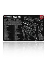 Reinigungsunterlage mit CZ75 Pistole und Explosionszeichnung von TekMat
