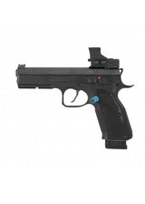 Toni System Magazinauswurfknopf lang montiert auf einer CZ Shadow 2 in Blau