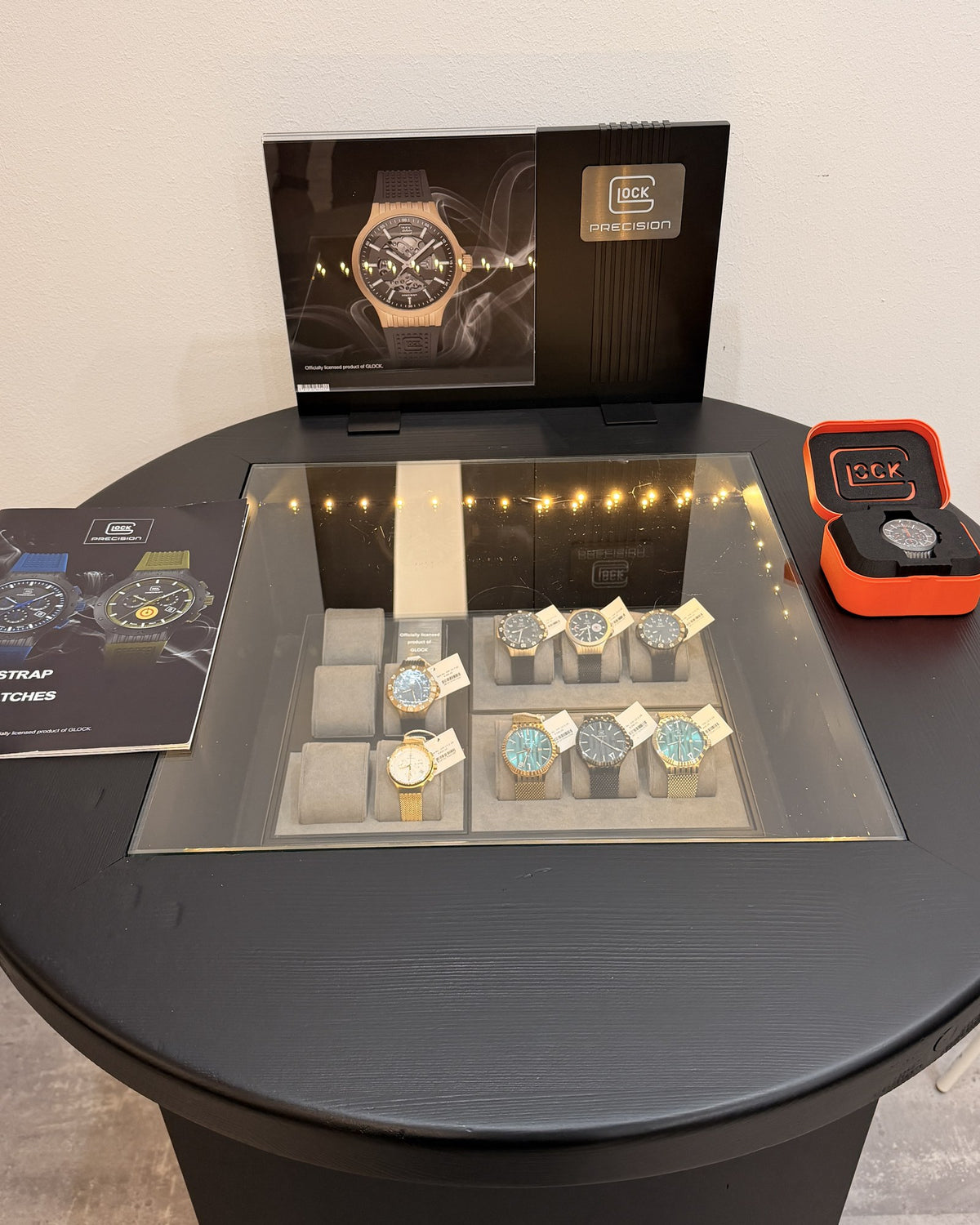 GLOCK watches on a display table in the Dynamic Shooting Austria store