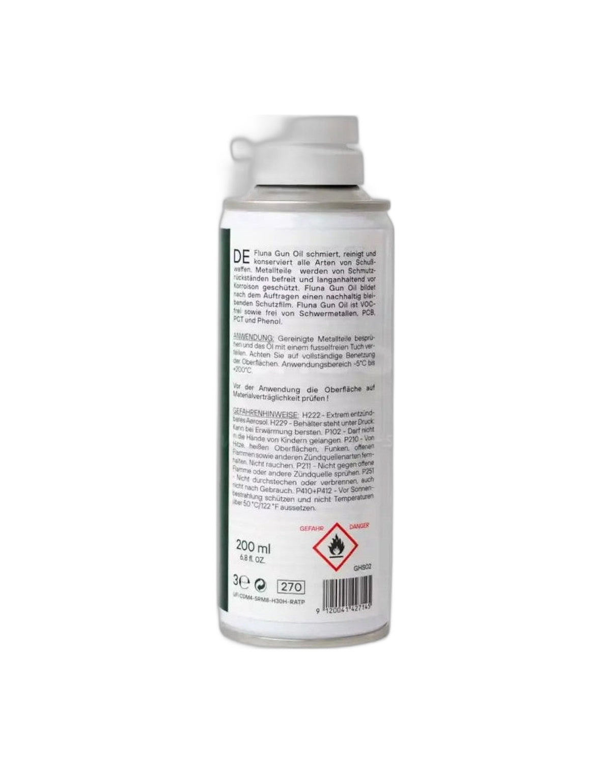 Flunatec Fluna Gun Oil Aerosol 200 ml, Rückseite mit Anwendungshinweisen