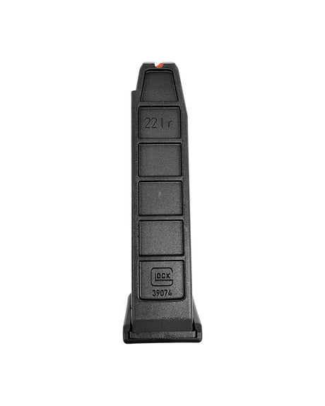 Glock 44 magazine, 15 rounds, .22 LR – detail view with caliber marking and Glock logo