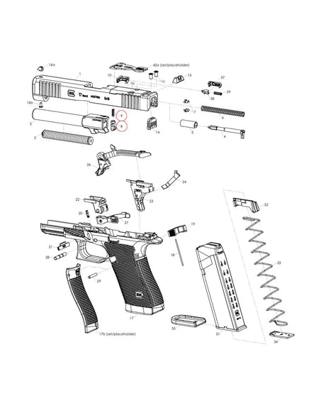 Glock Gen 6 Explosionszeichnung - Position 8+9 Schlagbolzensicherung