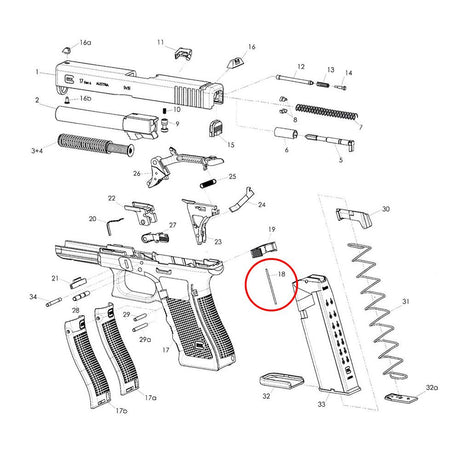 Glock Magazinhalterfeder Einbauposition in der Explosionszeichnung