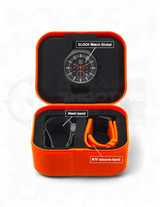 Original Glock Uhr Global mit orangem und schwarzem Mesh Band im orangen Glock Case