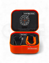 Original Glock Uhr Global mit orangem und schwarzem Mesh Band im orangen Glock Case