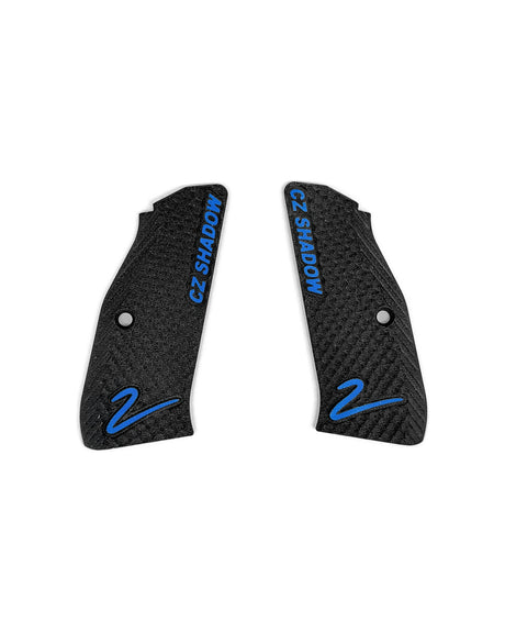 LOK Grips Bogies grip panels Thin with blue CZ SHADOW inlay and 2 logo for CZ Shadow 2 – one-off piece