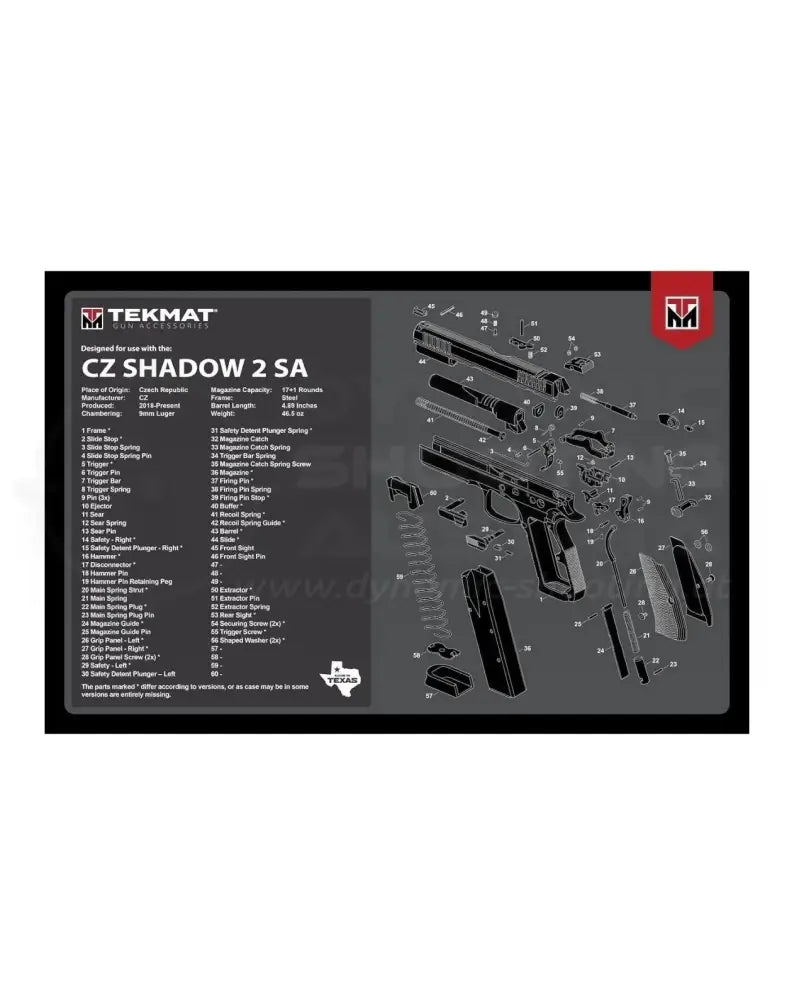 Waffenreinigungsunterlage Matte mit CZ Shadow 2 Explosionszeichnung
